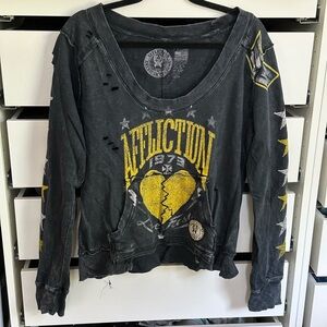 Affliction Charcoal and Yellow Heart Sweatshirt